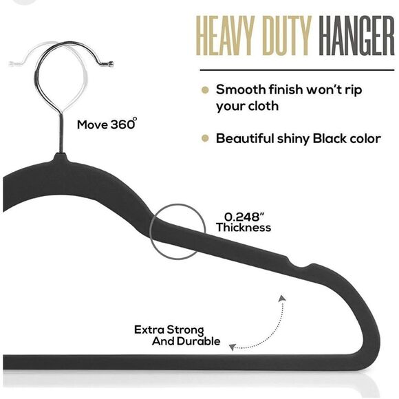 Adult Black Velvet Durable Non Slip clothing Hangers storage closet Lot bulk 25 - Picture 2 of 4